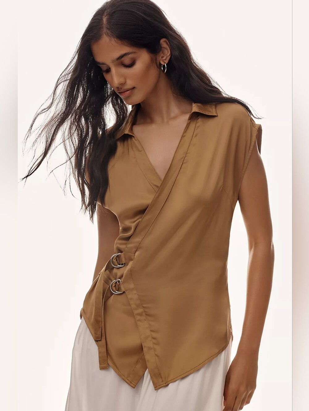 Anthropologie Short Sleeve Sash Belt Wrap Top